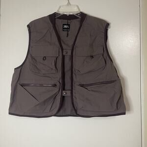 NWOT ZARA Men utility mauve pocket snap front woven vest Medium
